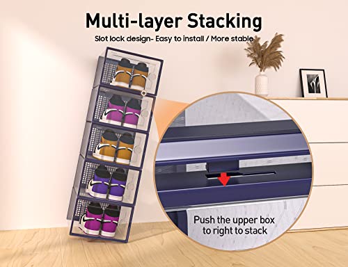 Kuject X-Large Clear Plastic Stackable Shoe Storage Boxes, 12 Pack, Blue Y142131