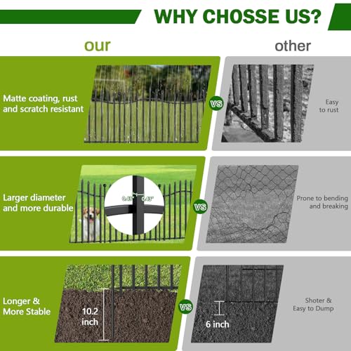 8 Panels Tall No Dig Garden Fence 40in H x 18ft L Rustproof Metal Barrier H7450
