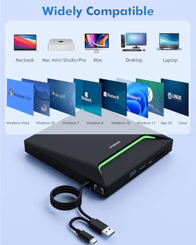 External CD DVD Drive for Laptop, USB 3.0 Type-C, Slim Portable Burner T70166