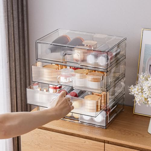 ZHIAI 3 Pack Clear Stackable Acrylic Cosmetic Organizer with Drawers N472