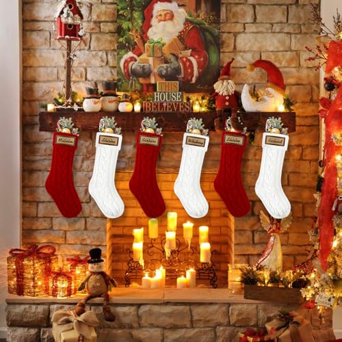 6 Pack Personalized Christmas Stockings 18in Knitted with Leather Patches Red and White F78226
