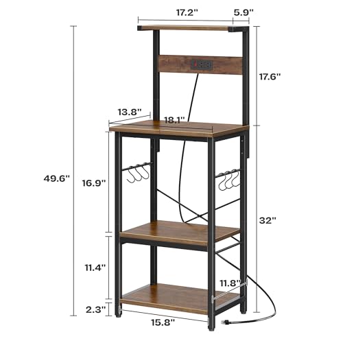 SUPERJARE Kitchen Bakers Rack with Power Outlet, Coffee Bar Table, Rustic Brown W637