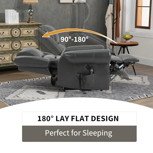 Dual Motor Power Lift Recliner Chair with Massage and Heat, Faux Leather, Brown V8458