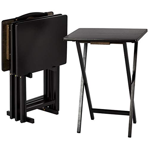 Amazon Basics Portable TV Dinner 4-Pack Folding Tray Table with Storage Rack, Black M404