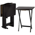 Amazon Basics Portable TV Dinner 4-Pack Folding Tray Table with Storage Rack, Black M404