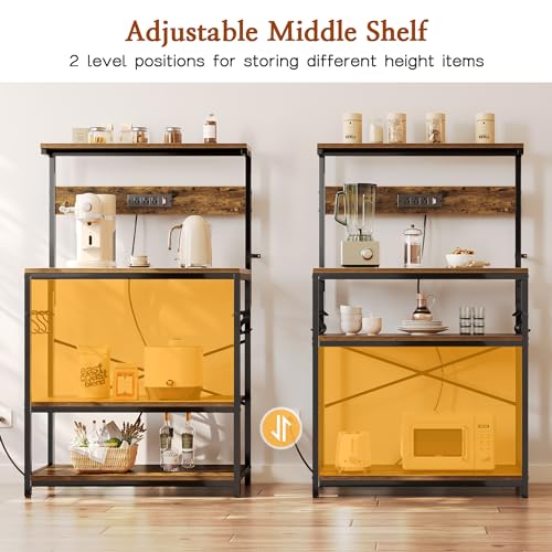 SUPERJARE Kitchen Bakers Rack with Power Outlet, Coffee Bar Table, Rustic Brown W637