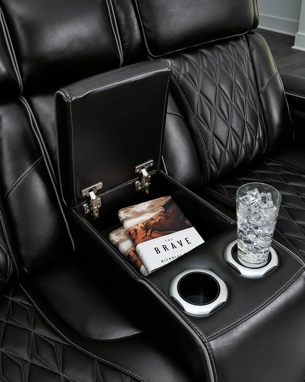 Signature Design by Ashley Boyington Power Reclining Loveseat with Console, Black V70876