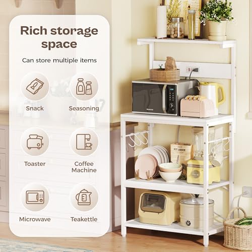 SUPERJARE Kitchen Bakers Rack with Power Outlet, Coffee Bar Table, Rustic Brown W637
