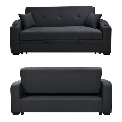 Queen Size Sofa Bed 3 in 1 Convertible Sleeper with Backrest Pillows, Beige M329529