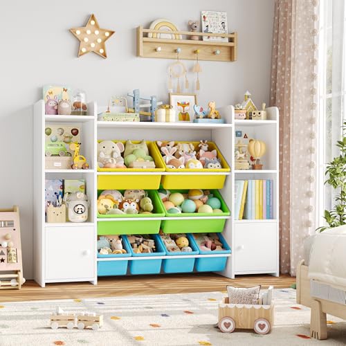 FOTOSOK 55" Toy Storage Organizer with 8 Bins and Bookshelf, Pink J681345