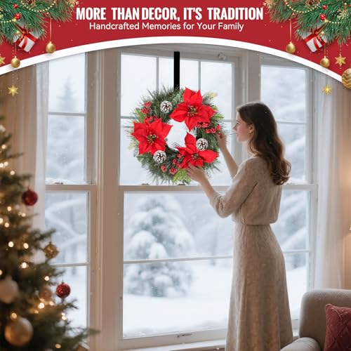 24 Inch Christmas Wreath with Red Bow for Front Door C225