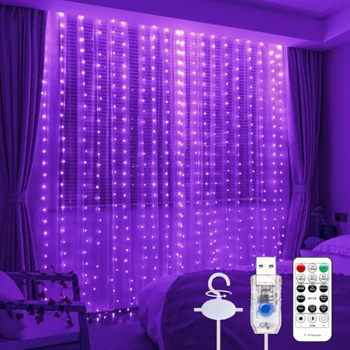 600LED Curtain Lights for Bedroom, Warm White, 8 Modes Y367582