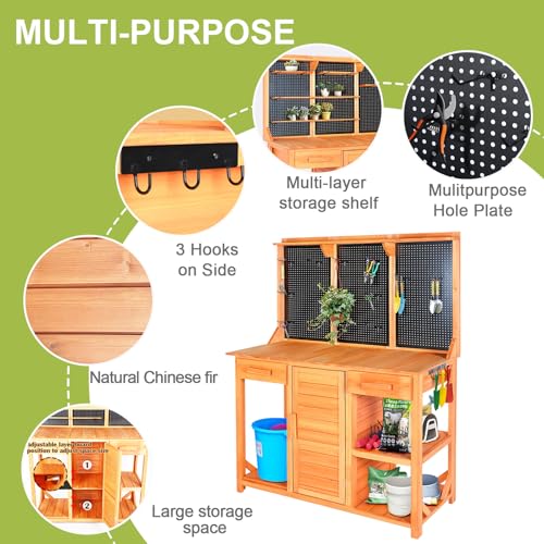 Outdoor Wooden Potting Bench with Storage Drawer and Pegboard B4343
