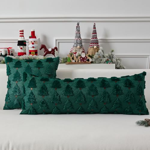 UGASA Star Christmas Decorative Pillow Covers 18x18 Inch Set of 2 Dark Green Q9265
