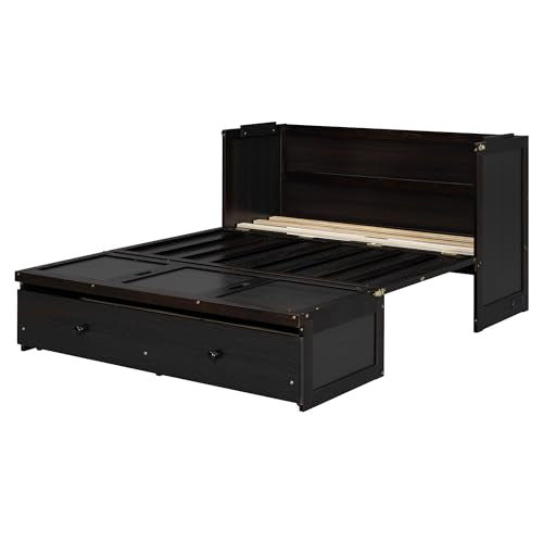 Harper & Bright Designs Queen Murphy Bed Cabinet, Solid Pine, Espresso W128