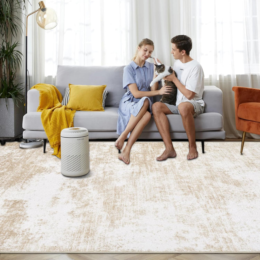 Washable Area Rug 8x10 Modern Abstract Living Room Carpet Beige L76780