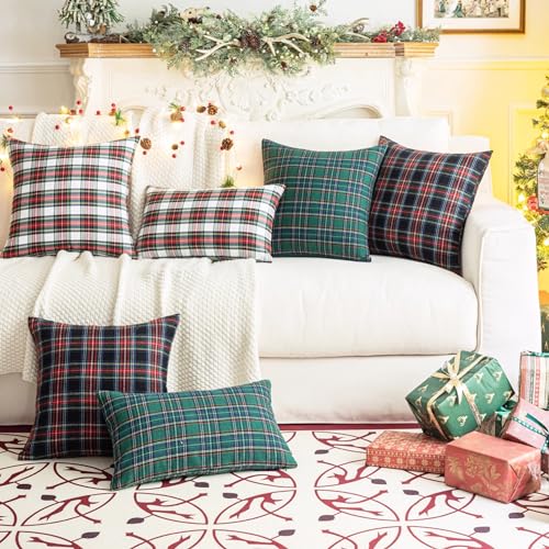 Pack of 2 Christmas Plaid Throw Pillow Covers Green 20x20 Inches U98072