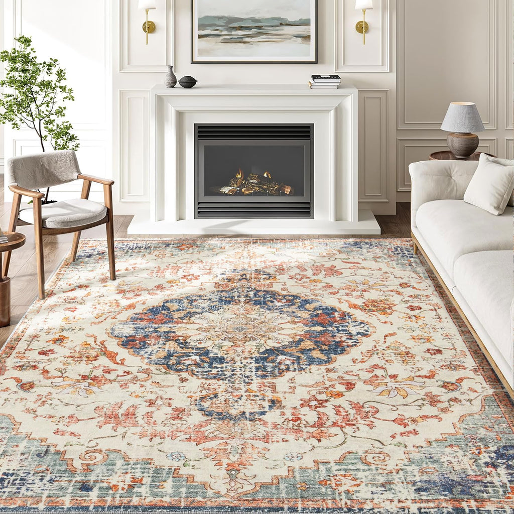 Large Washable Area Rug for Living Room 5x7, Boho Non Slip Low Pile Carpet C889