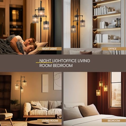 Industrial Floor Lamp with Glass Lampshade, Dimmable, Tall for Living Room F9646
