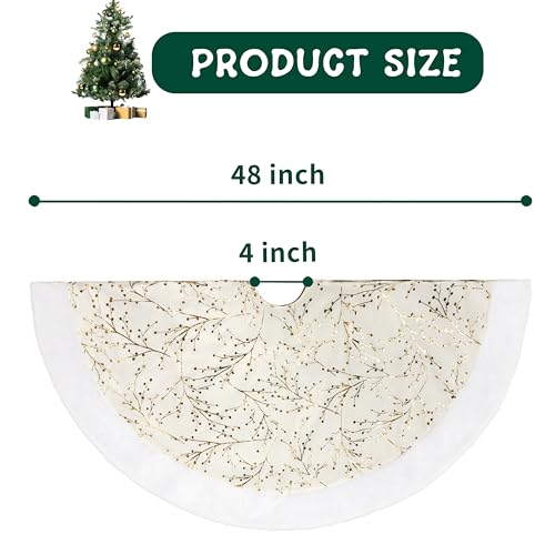SYITCUN Christmas Tree Skirt, 48 Inch White and Gold Faux Fur F99847