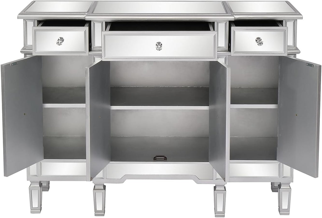 Mirrored Console Table Sideboard with 3 Drawers and Doors for Hallway and Living Room S324117