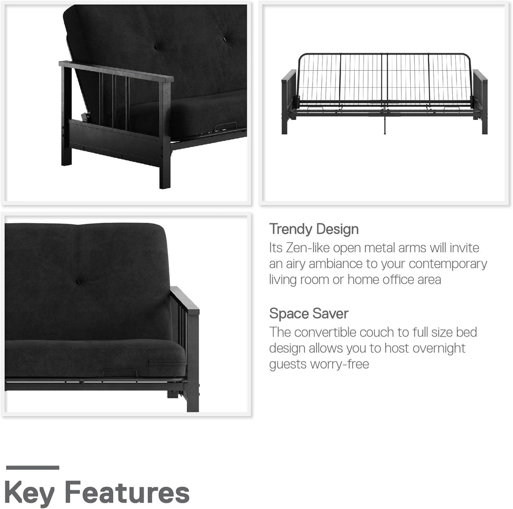 REALROOMS Bretta Contemporary Black Metal Arm Futon Frame D627