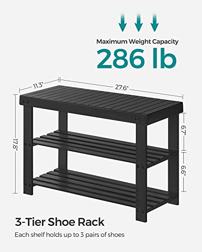 SONGMICS 3-Tier Bamboo Shoe Rack Bench, Entryway Storage, Ink Black X802