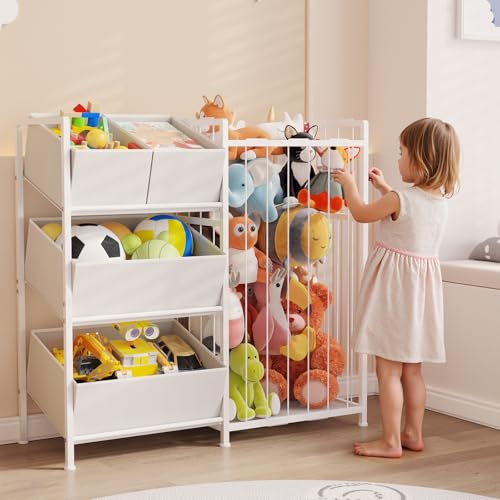 BBLIKE Stuffed Animal Storage Organizer with 4 Removable Bins, Pink D671279