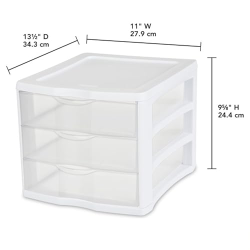 Sterilite 3 Drawer Plastic Desktop Organizer, White Frame, 4-Pack K799