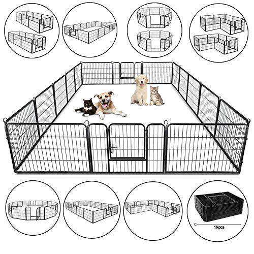 LEMY 16 Panels 32 in Metal Pet Playpen with Door, Black N86004
