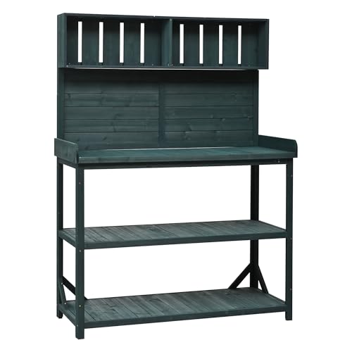 Merax 66" Outdoor Farmhouse Wooden Potting Bench Table with 2 Drawers and Cabinet, Brown U7933