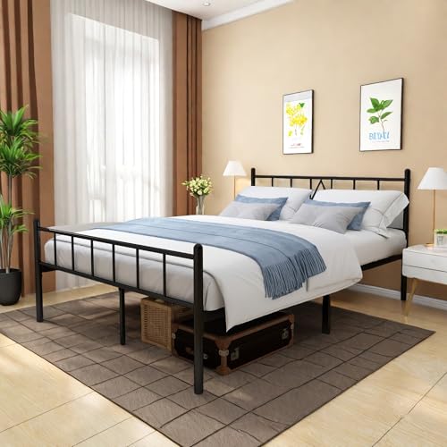 Full Size Metal Platform Bed Frame with Headboard, Black U138819