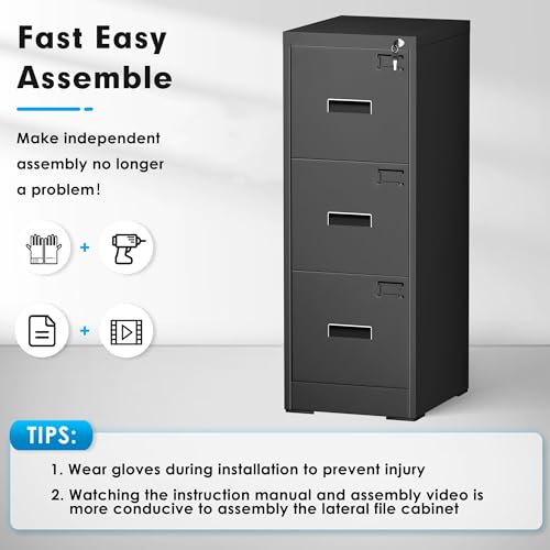 Greenvelly Lateral File Cabinet 2 Drawer, Black, Locking Metal with Hanging Bars A2725