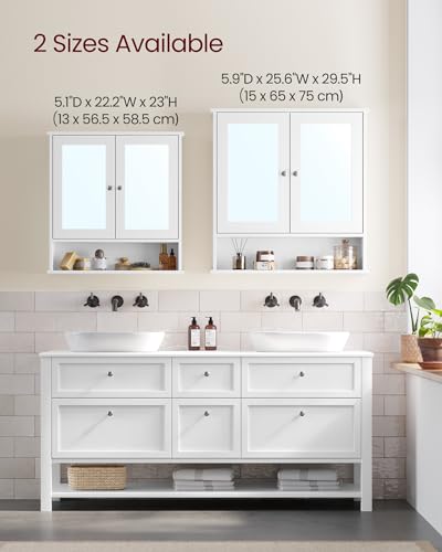 VASAGLE Bathroom Cabinet with Mirror, 2 Doors, Adjustable Shelf, Wall-Mounted, Dove Gray G97972