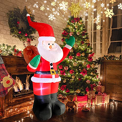 COOLWUFAN 6 FT Christmas Inflatables Santa Claus with Gifts Bag, LED Lights Outdoor Yard Decoration T979