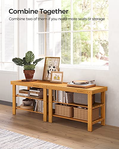 SONGMICS 3-Tier Bamboo Shoe Rack Bench, Entryway Storage, Ink Black X802