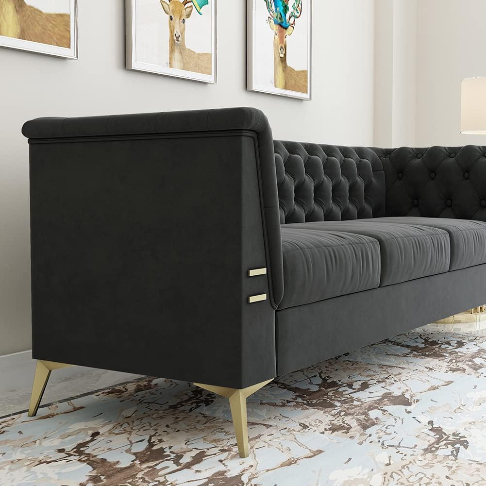 WILLIAMSPACE Chesterfield Sofa 3 Seater Velvet Tufted Dark Grey U235