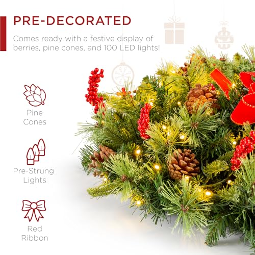 Best Choice Products 30in Pre-Lit Battery Powered Christmas Wreath with 100 Lights P68958