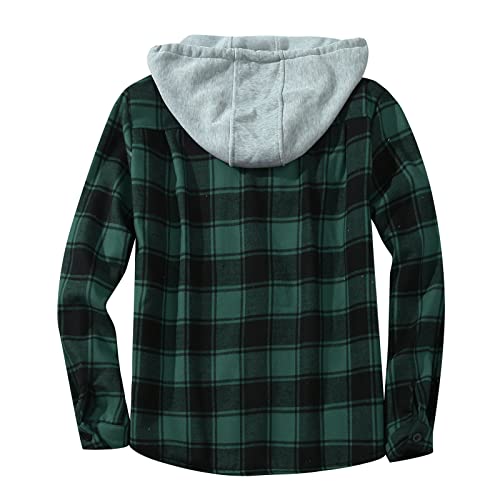 Men's Fleece Lined Flannel Plaid Shirt Jacket with Hood Q56934