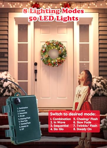 24 Inch Prelit Christmas Wreath with LED Lights for Front Door B9710