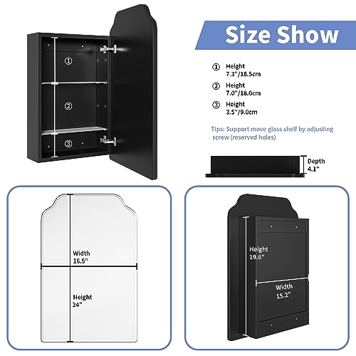 Victorian-Style Recessed Bathroom Medicine Cabinet with Curved Mirror, Black Q2686