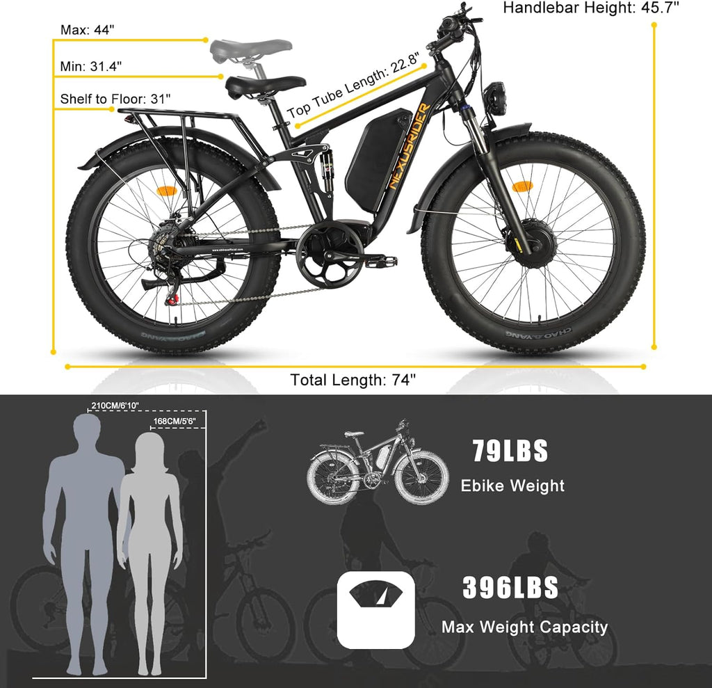 Nexusrider Trailblazer 2000W Electric Bike for Adults, 26" Fat Tire, 7 Speed S282