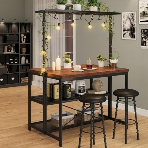 Kitchen Island with Storage, Bakers Rack with Power Outlet, 3 Tier Microwave Stand, Coffee Bar Table I24443