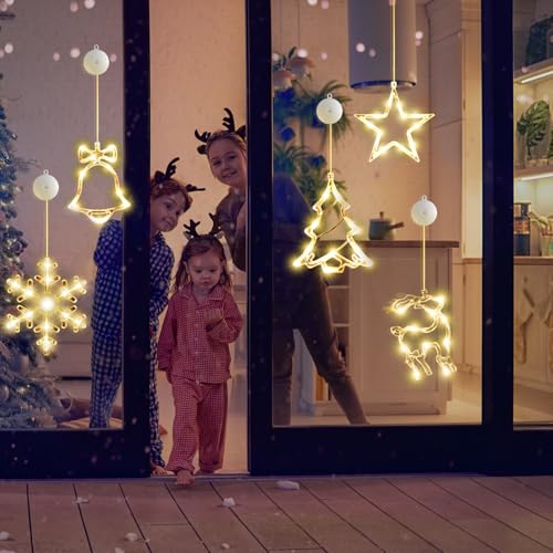 5Pack Christmas Window Lights Snowflake LED with Timer Battery Powered U214