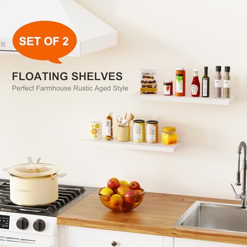 Nature Wood Floating Shelves for Wall, Set of 3, 16 Inch Wall Mounted A733019