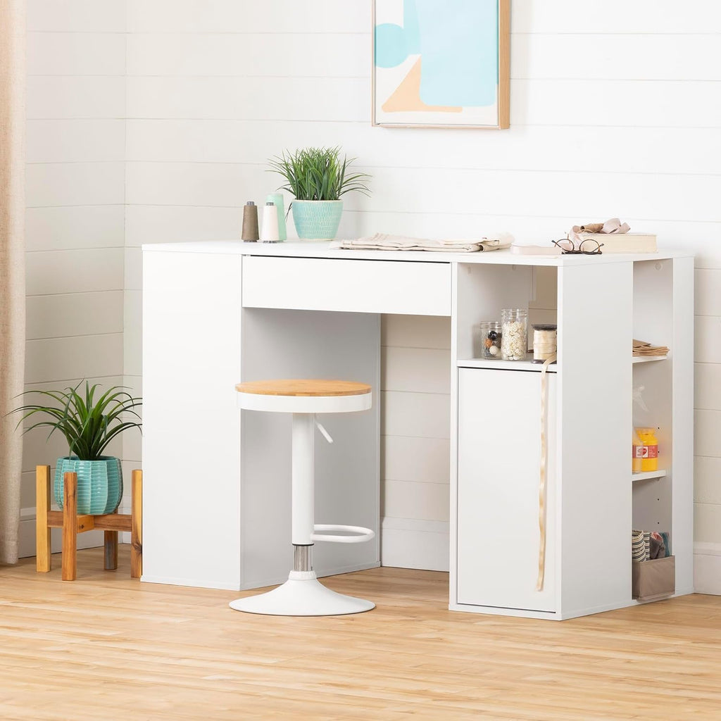 South Shore Crea Counter-Height Craft Table with Scratchproof Surface, Pure White J3763