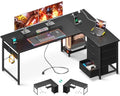 AODK L Shaped Gaming Desk with 4 Drawers, Power Outlets, Black P81263