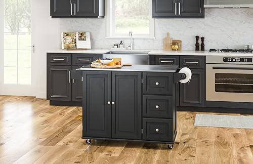 homestyles Mobile Kitchen Island Cart with Stainless Steel Top, Sage Green J6213