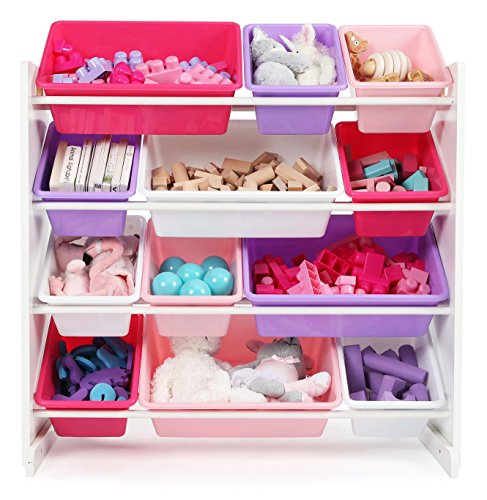 Humble Crew Kids Toy Storage Organizer with 12 Plastic Bins, Grey/White O74556