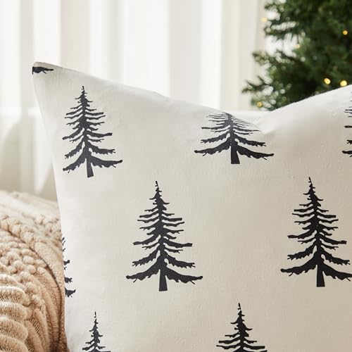 Christmas Pillow Covers Set of 2, 18x18 Inch, Green Winter Tree Print Z3499